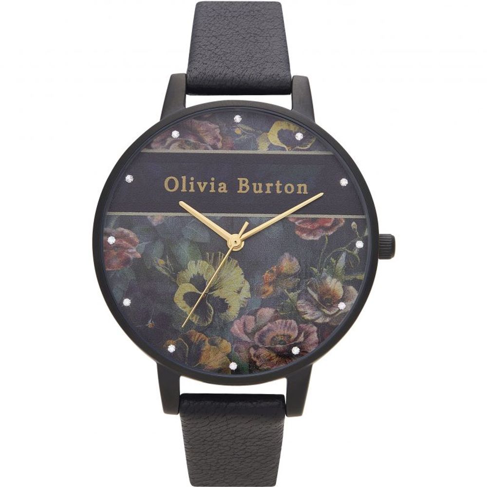 Olivia Burton Schwarze Lederuhr