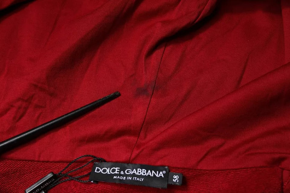 Dolce & Gabbana Red Logo Plaque Hooded Sweatshirt Sweater