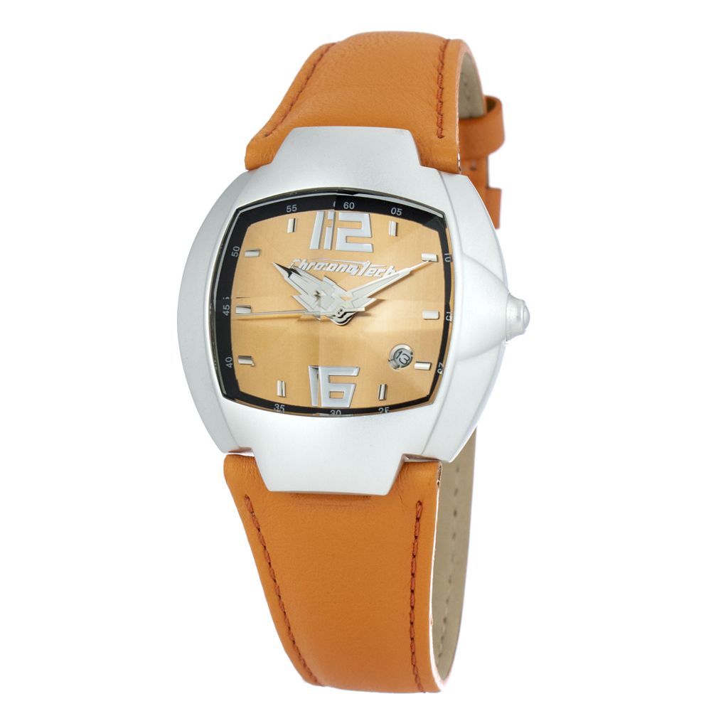 Chronotech Orangefarbene Lederuhr