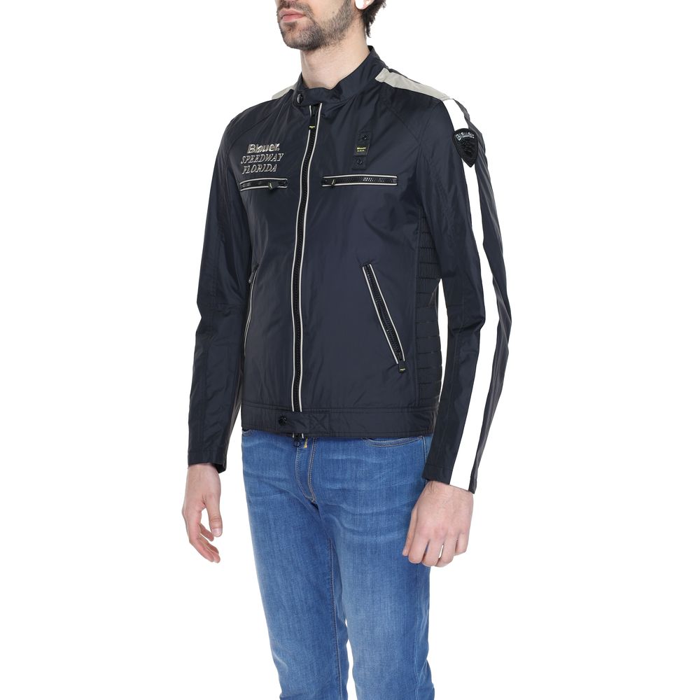 Blauer Schwarze Polyamid-Jacke