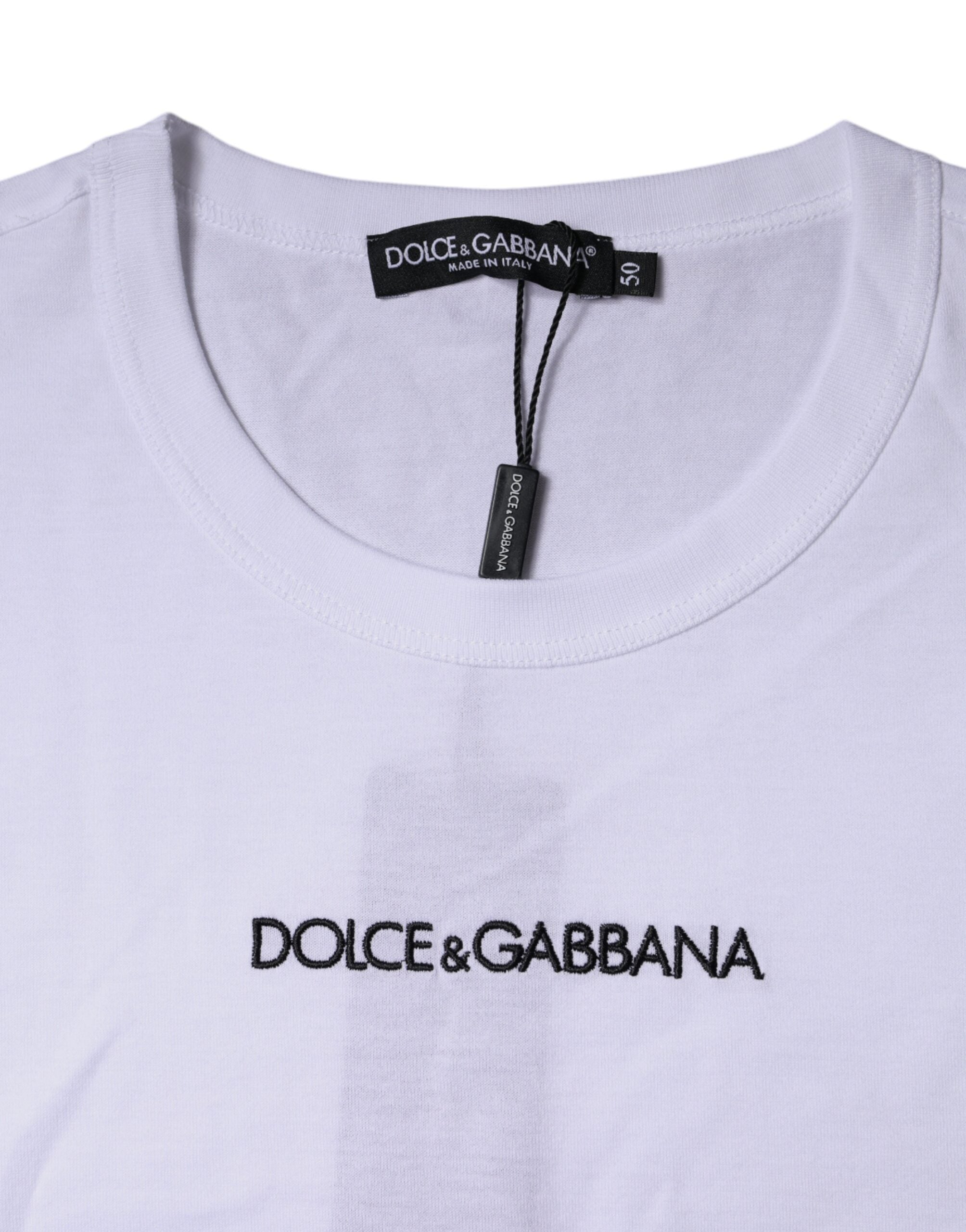 Dolce & Gabbana White Logo Print Cotton Crew Neck T-shirt