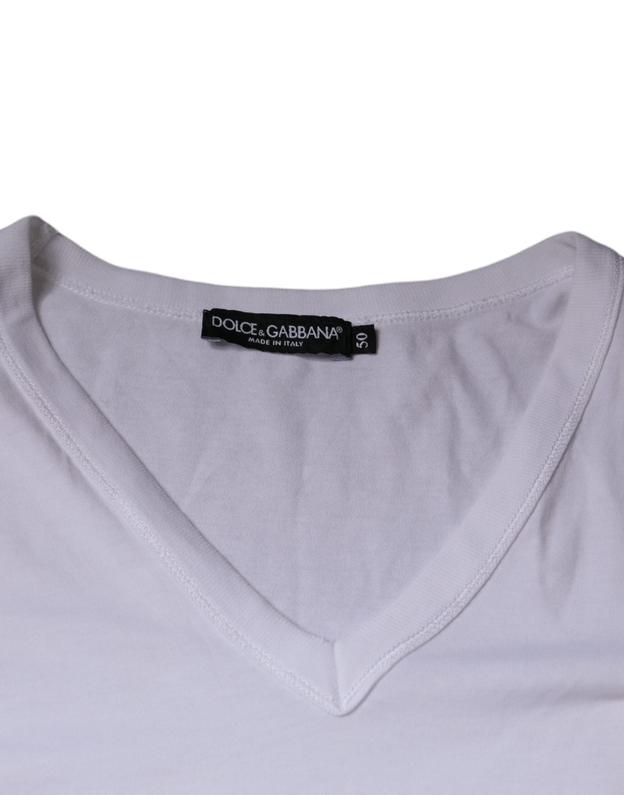 Dolce & Gabbana White Logo Cotton V-neck Short Sleeve T-shirt