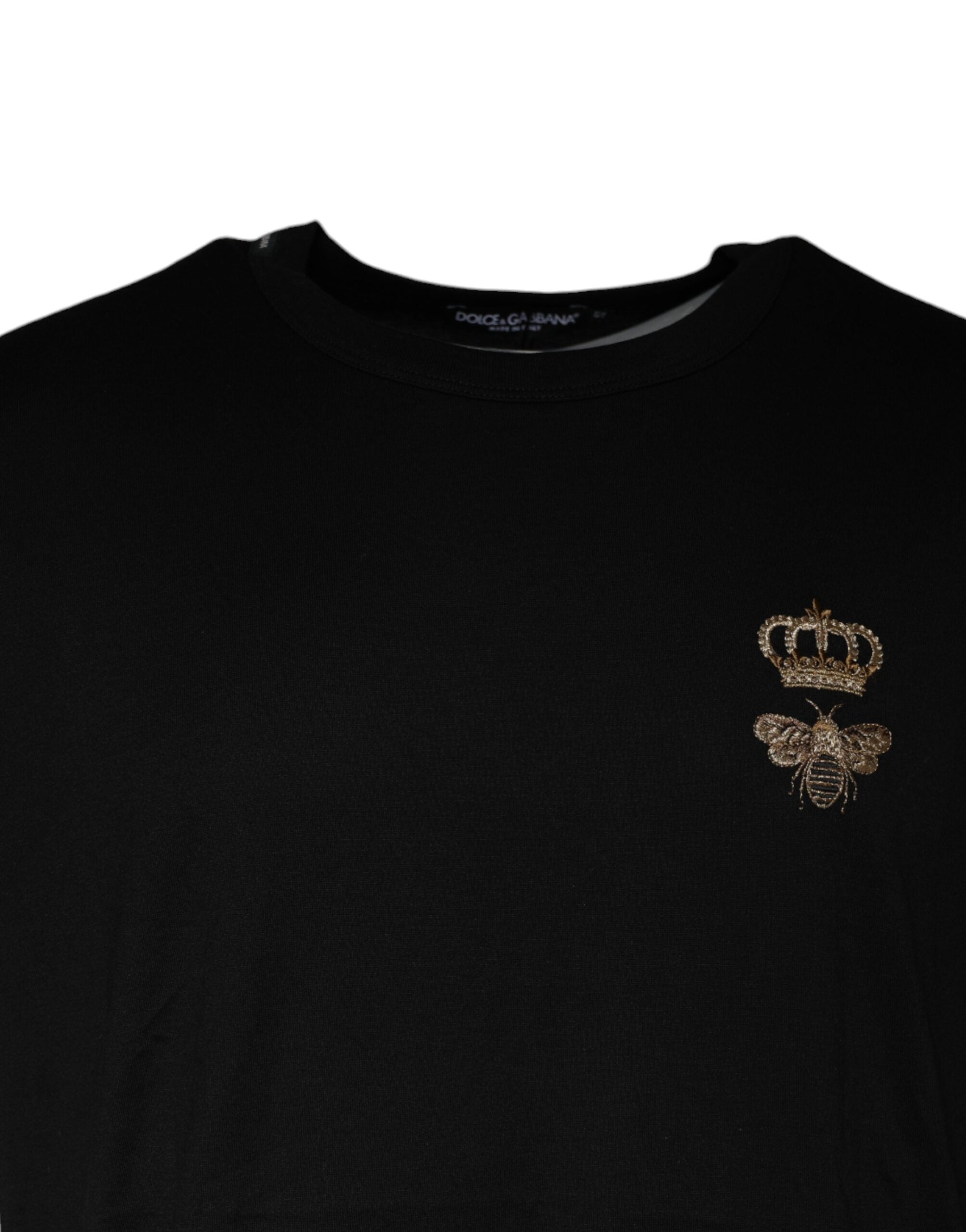 Dolce & Gabbana Black Bee Crown Cotton Crew Neck T-shirt