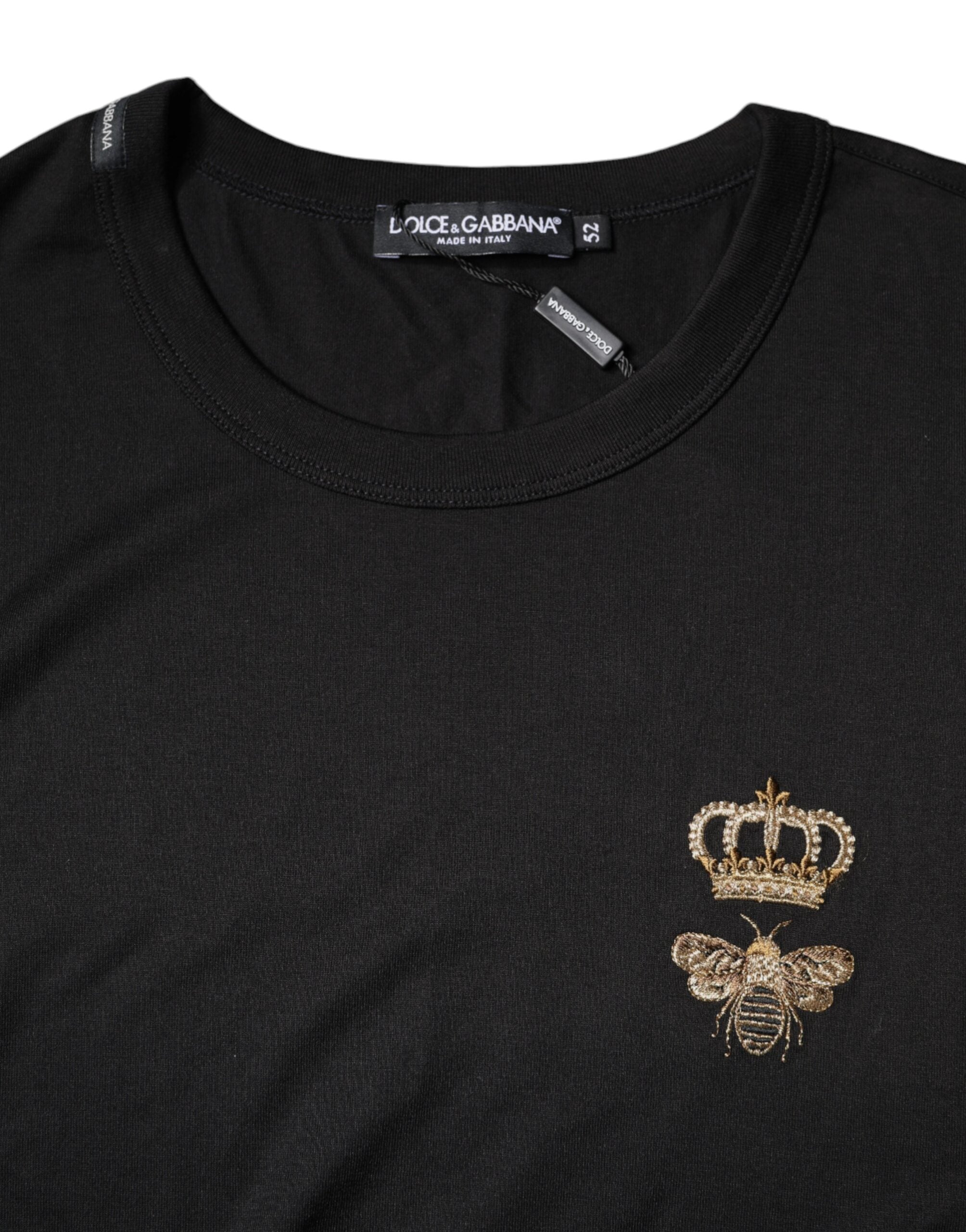 Dolce & Gabbana Black Bee Crown Cotton Crew Neck T-shirt