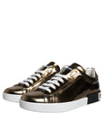 Bild in Galerie-Betrachter laden, Dolce & Gabbana Gold Leather Logo Portofino Men Sneaker Shoes
