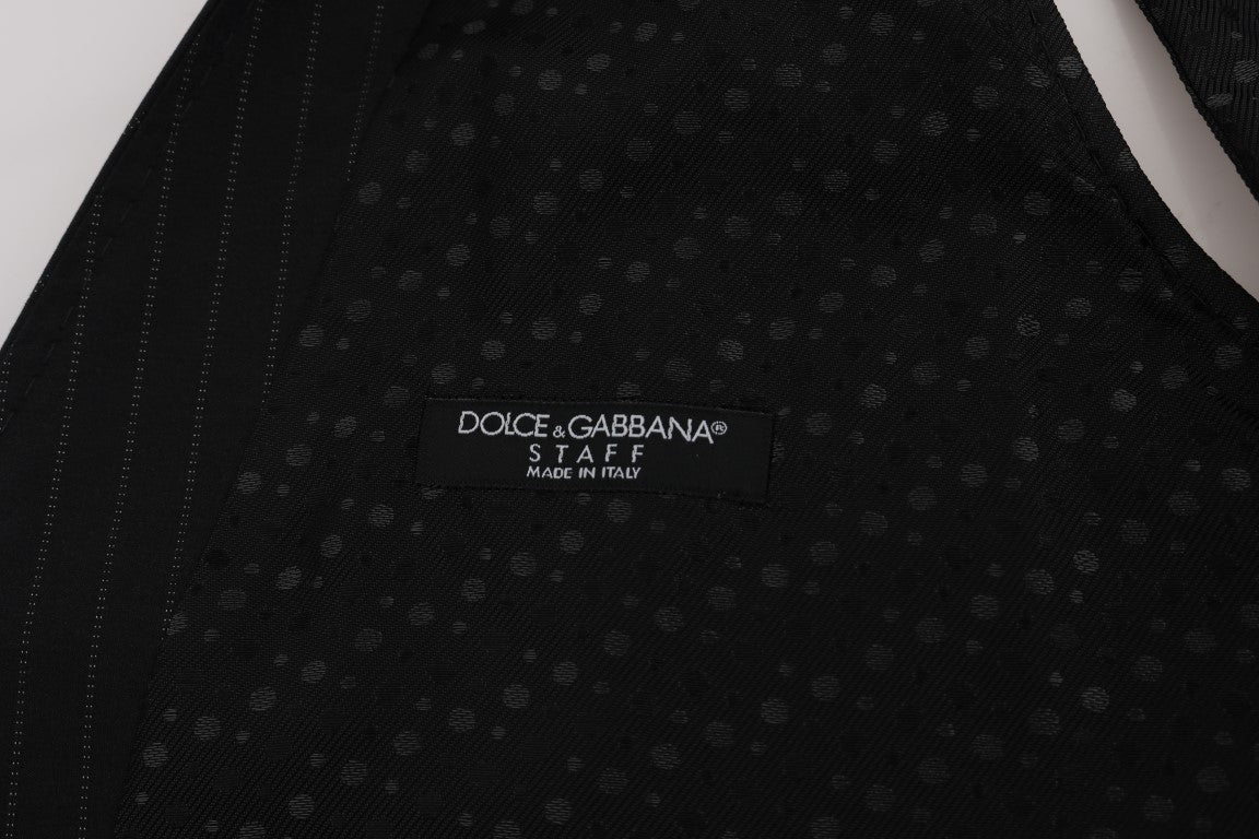 Dolce &amp; Gabbana Elegant Gri Çizgili Erkek Yelek Yelek