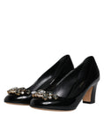 Bild in Galerie-Betrachter laden, Dolce & Gabbana Black Leather Crystal Heels Pumps Shoes
