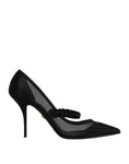 Load image into Gallery viewer, Dolce & Gabbana Black Mesh Mary Jane Crystal Heel Pump Shoes
