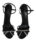 Load image into Gallery viewer, Dolce & Gabbana Black Leather Crystal Heels Sandals Shoes
