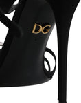 Load image into Gallery viewer, Dolce & Gabbana Black Leather Crystal Heels Sandals Shoes
