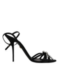 Load image into Gallery viewer, Dolce & Gabbana Black Leather Crystal Heels Sandals Shoes
