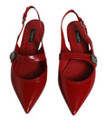 Resmi galeri görüntüleyiciye yükleyin, Dolce & Gabbana Red Leather Slingback Flats Sandals Shoes
