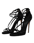 Resmi galeri görüntüleyiciye yükleyin, Dolce & Gabbana Black Suede Ankle Strap Heels Sandals Shoes
