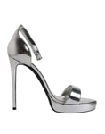 Resmi galeri görüntüleyiciye yükleyin, Dolce & Gabbana Silver KEIRA Heels Ankle Strap Sandals Shoes
