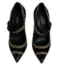 Load image into Gallery viewer, Dolce & Gabbana Black Velvet Gold Mary Janes Pumps Shoes
