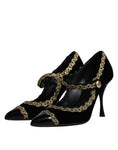 Load image into Gallery viewer, Dolce & Gabbana Black Velvet Gold Mary Janes Pumps Shoes
