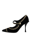 Load image into Gallery viewer, Dolce & Gabbana Black Velvet Gold Mary Janes Pumps Shoes
