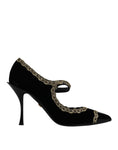 Load image into Gallery viewer, Dolce & Gabbana Black Velvet Gold Mary Janes Pumps Shoes
