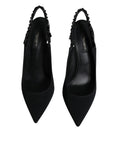 Resmi galeri görüntüleyiciye yükleyin, Dolce & Gabbana Black Embellished Charmeuse Slingback Shoes
