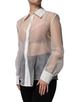 Bild in Galerie-Betrachter laden, Elisabetta Franchi White Sheer Collared Buttoned Long Sleeves Top
