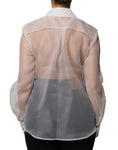 Bild in Galerie-Betrachter laden, Elisabetta Franchi White Sheer Collared Buttoned Long Sleeves Top
