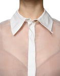 Bild in Galerie-Betrachter laden, Elisabetta Franchi White Sheer Collared Buttoned Long Sleeves Top
