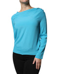 Bild in Galerie-Betrachter laden, Boutique Moschino Blue Round Neckline Long Sleeves Blouse Top
