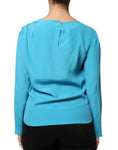 Bild in Galerie-Betrachter laden, Boutique Moschino Blue Round Neckline Long Sleeves Blouse Top
