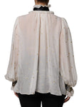 Bild in Galerie-Betrachter laden, Dolce & Gabbana Off White Silk Blend Ascot Collar Blouse Top
