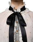 Bild in Galerie-Betrachter laden, Dolce & Gabbana Off White Silk Blend Ascot Collar Blouse Top
