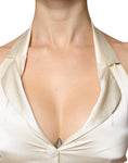 Bild in Galerie-Betrachter laden, L'Autre Chose Off White Silk Sleeveless Buttoned Halter Top
