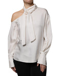 Bild in Galerie-Betrachter laden, Brunello Cucinelli Beige Silk Ascot Collared Long Sleeves Top
