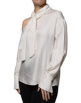 Bild in Galerie-Betrachter laden, Brunello Cucinelli Beige Silk Ascot Collared Long Sleeves Top
