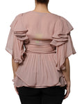 Bild in Galerie-Betrachter laden, Alberta Ferretti Brown Silk Short Sleeves V-neck Pleated Top
