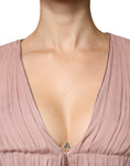 Bild in Galerie-Betrachter laden, Alberta Ferretti Brown Silk Short Sleeves V-neck Pleated Top
