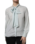 Bild in Galerie-Betrachter laden, Ballantyne Light Blue Silk Ascot Collared Long Sleeves Top
