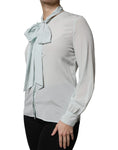 Bild in Galerie-Betrachter laden, Ballantyne Light Blue Silk Ascot Collared Long Sleeves Top
