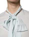 Bild in Galerie-Betrachter laden, Ballantyne Light Blue Silk Ascot Collared Long Sleeves Top
