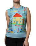 Bild in Galerie-Betrachter laden, Dolce & Gabbana Blue Drawing Cashmere Sleeveless Tank Top
