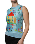 Bild in Galerie-Betrachter laden, Dolce & Gabbana Blue Drawing Cashmere Sleeveless Tank Top
