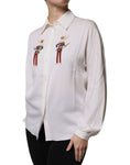 Bild in Galerie-Betrachter laden, Dolce & Gabbana White Rabbit Patch Silk Collared Blouse Top
