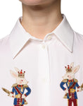 Bild in Galerie-Betrachter laden, Dolce & Gabbana White Rabbit Patch Silk Collared Blouse Top
