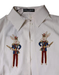 Bild in Galerie-Betrachter laden, Dolce & Gabbana White Rabbit Patch Silk Collared Blouse Top
