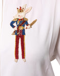 Bild in Galerie-Betrachter laden, Dolce & Gabbana White Rabbit Patch Silk Collared Blouse Top
