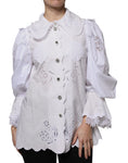 Bild in Galerie-Betrachter laden, Dolce & Gabbana White Cotton Lace Trim Collared Blouse Top
