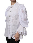 Bild in Galerie-Betrachter laden, Dolce & Gabbana White Cotton Lace Trim Collared Blouse Top
