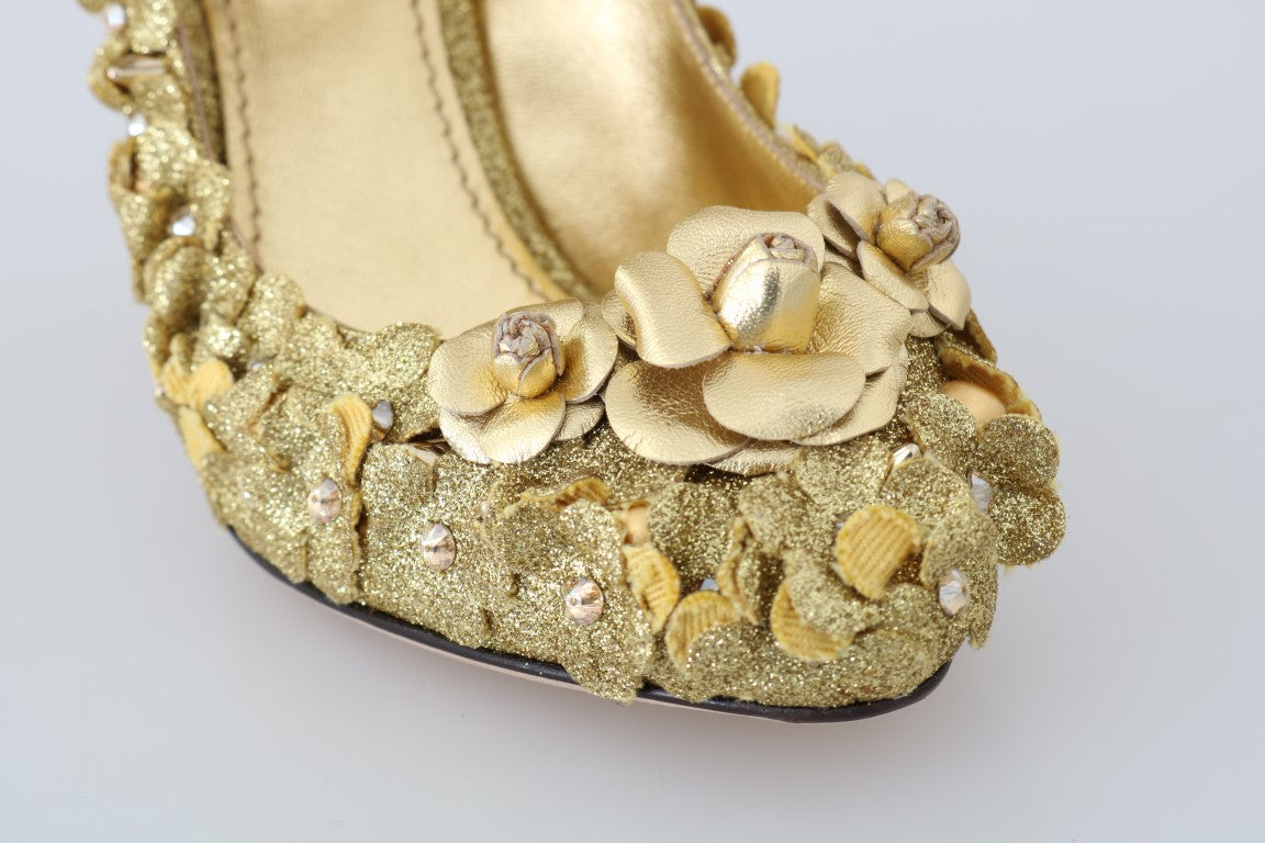 Dolce & Gabbana Gold Floral Crystal verschönerte Pumps