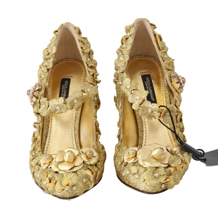 Dolce & Gabbana Gold Floral Crystal verschönerte Pumps