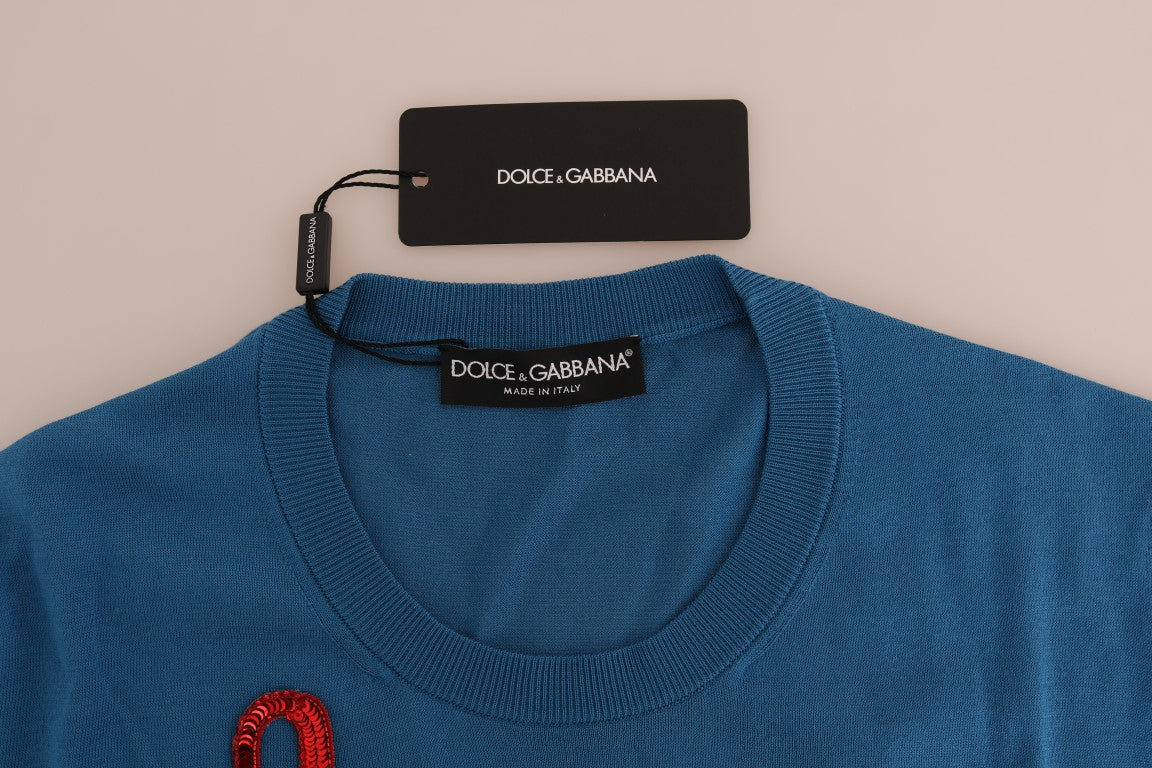 Dolce &amp; Gabbana Mavi İpek Payet Kapri Kazak