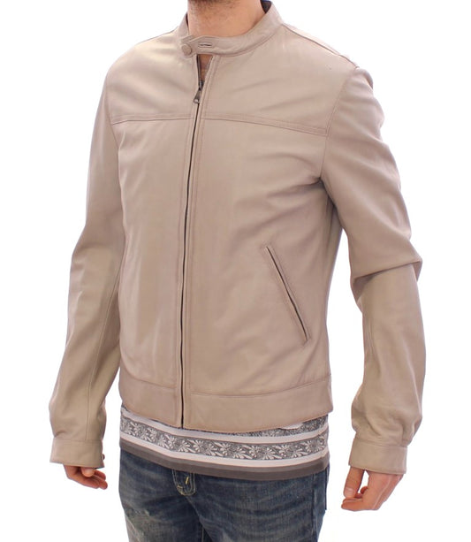 Dolce & Gabbana Elegante Beige Leder Lammfell Jacke